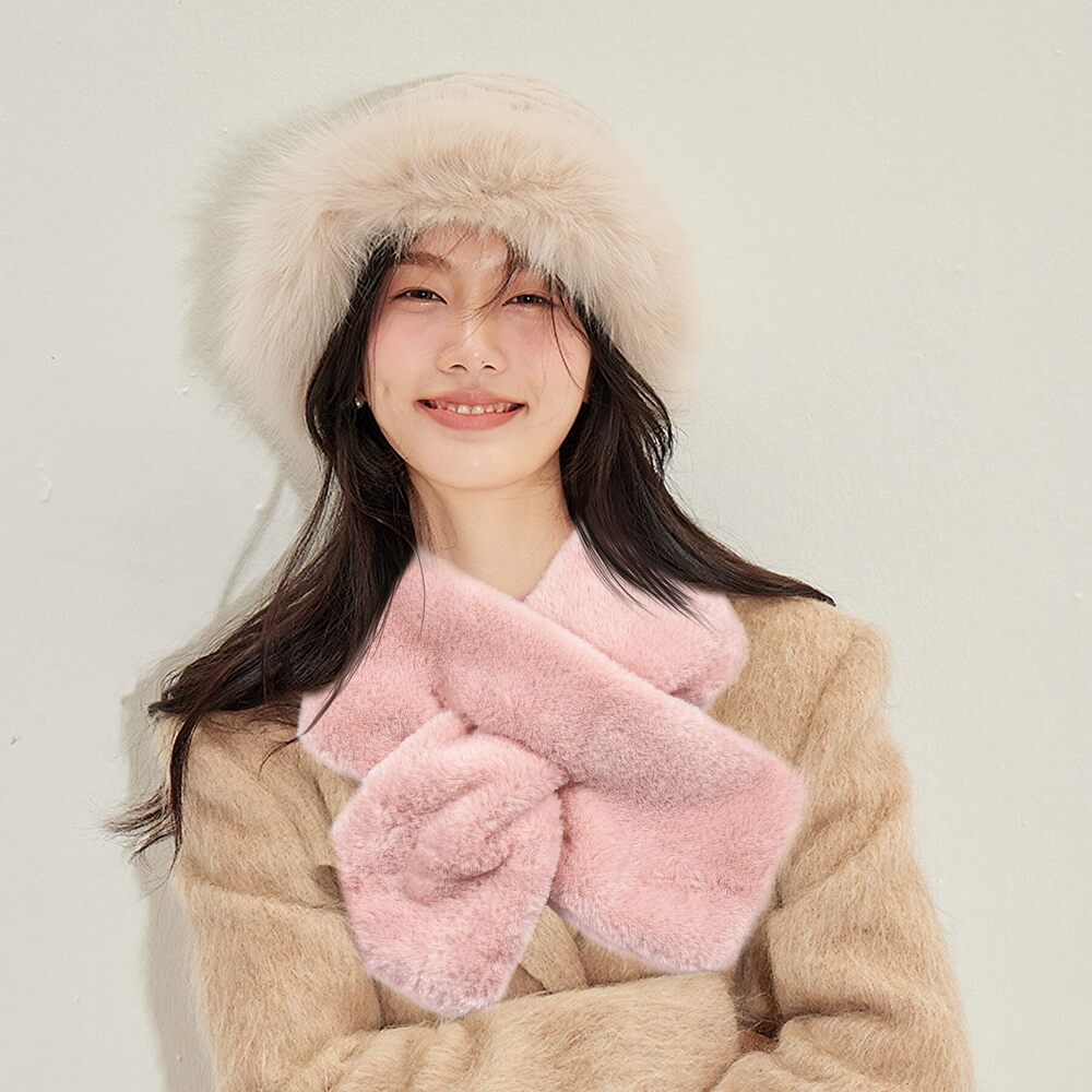 7446 Faux Fur Loop Scarf For Women- Thermal Pink Neck Warmer Winter Thick - Picture 7 of 7
